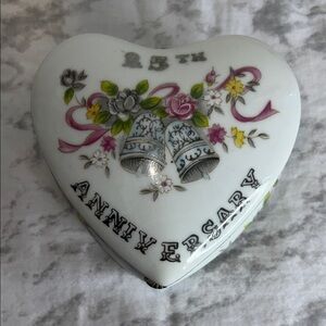 Vintage Lefton Porcelain Heart-Shaped 25th Anniversary Trinket Box